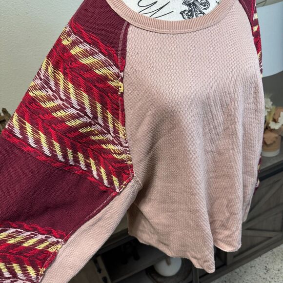 Free People Rainbow Dreams Waffle Knit Sweater Size XS Oversized Boho Casual - Picture 3 of 9